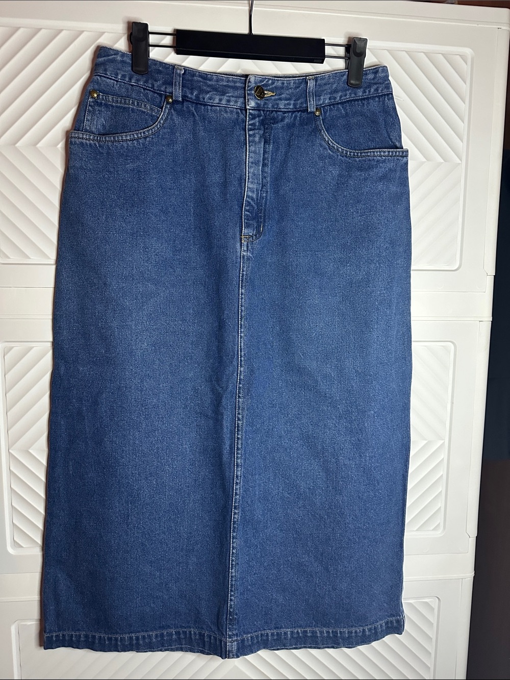 High-Rise Maxi Denim Skirt in Blue
